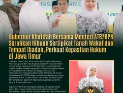 Gubernur Khofifah Bersama Menteri Nusron Wahid Serahkan 2.532 Sertipikat Tanah Wakaf dan Tempat Ibadah di Jatim
