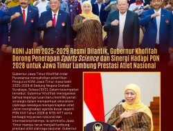 KONI Jatim 2025–2029 Resmi Dilantik, Gubernur Khofifah Dorong Penerapan _Sports Science_ dan Sinergi Hadapi PON 2028 untuk Jawa Timur Lumbung Prestasi Atlet Nasional