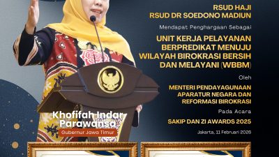 Dua RSUD Pemprov Jatim Raih Predikat Wilayah Birokrasi Bersih dan Melayani 2025, Gubernur Khofifah Tegaskan Komitmen Birokrasi Bersih