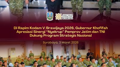 Di Rapim Kodam V/Brawijaya 2026, Gubernur Khofifah Puji Sinergi Solid Pemprov Jatim–Kodam Dukung Program Strategis Nasional