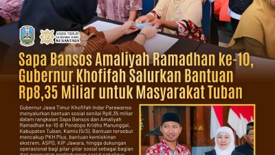 Sapa Bansos Amaliyah Ramadan ke-10, Gubernur Khofifah Salurkan Bantuan Rp8,35 Miliar untuk Perkuat Perlindungan Sosial dan Kemandirian Ekonomi Masyarakat Tuban