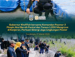 Jaga Kelestarian Pesisir, Gubernur Khofifah dan Komandan Pasmar 2 Pimpin Aksi Bersih Pantai dan Tanam 1.200 Mangrove di Kenjeran Park Surabaya
