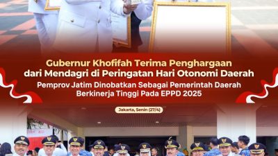 Gubernur Khofifah Terima Penghargaan dari Mendagri pada Peringatan Hari Otonomi Daerah, Jatim Raih Predikat Kinerja Tinggi