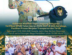Gubernur Khofifah Tinjau Langsung Pelayanan Verifikasi SPMB Tahun Ajaran 2026/2027 di SMA Surabaya, Pastikan Proses Berjalan Transparan dan Tertib