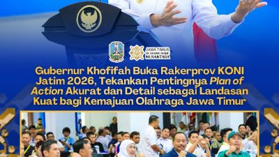 Gubernur Khofifah Buka Rakerprov KONI Jatim 2026, Tekankan Pembinaan Atlet Sejak Dini untuk Kemajuan Olahraga Jawa Timur