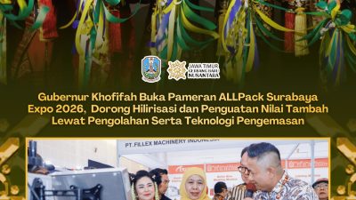 Gubernur Khofifah Buka Pameran ALLPack Surabaya Expo 2026, Dorong Hilirisasi dan Penguatan Nilai Tambah Lewat Teknologi Pengolahan dan Pengemasan