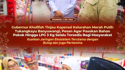Gubernur Khofifah Tinjau Koperasi Kelurahan Merah Putih Tukangkayu Banyuwangi, Pesan Agar Pasokan Bahan Pokok Hingga LPG 3 Kg Selalu Tersedia Bagi Masyarakat