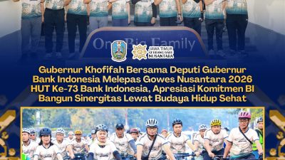 Gubernur Khofifah Dan Deputi Bank Indonesia Lepas Gowes Nusantara 2026 HUT ke-73 BI, Apresiasi Komitmen BI Bangun Sinergitas Lewat Budaya Hidup Sehat