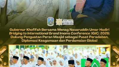 Gubernur Khofifah Bersama Menag Nasaruddin Umar Hadiri Tabligh Akbar _Bridging to International Grand Imams Conference_ (IGIC) 2026: Dukung Penguatan Peran Masjid sebagai Pusat Peradaban, Diplomasi Keagamaan dan Perdamaian Global