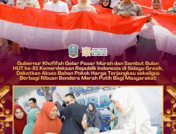 Sambut Bulan HUT ke-81 Kemerdekaan RI, Gubernur Khofifah Semarakkan Pasar Murah di Gresik dengan Berbagi Ribuan Bendera Merah Putih Bagi Masyarakat