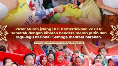 Gubernur Khofifah Gelar Pasar Murah di Dua Kampung Surabaya, Hadirkan Sembako Terjangkau dan Bagikan Bendera Merah Putih