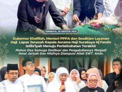 Gubernur Khofifah , Menteri PPPA dan Sesdirjen Layanan Haji Lepas Jenazah Kepala Asrama Haji Surabaya Hj Fentin Istifa’iyah Menuju Peristirahatan Terakhir, Doakan Dedikasi dan Pengabdiannya Menjadi Amal Jariyah