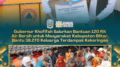 Gubernur Khofifah Salurkan Bantuan 120 Rit Air Bersih untuk Masyarakat Kabupaten Blitar, Bantu 38.270 Keluarga Terdampak Kekeringan