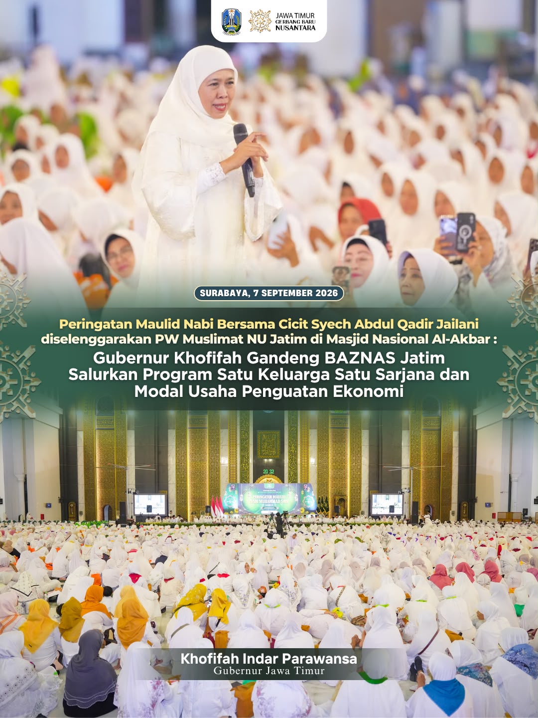 Maulid Nabi Bersama Cicit Syech Abdul Qadir Jailani, Khofifah Dorong Pendidikan dan Penguatan Ekonomi Umat