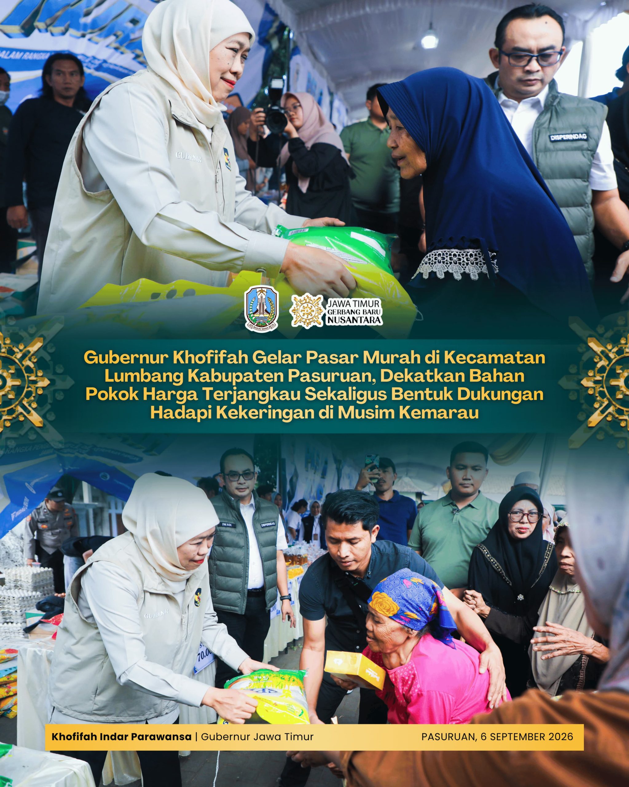 Khofifah Gelar Pasar Murah di Lumbang, Jaga Keterjangkauan Pangan di Tengah Kemarau