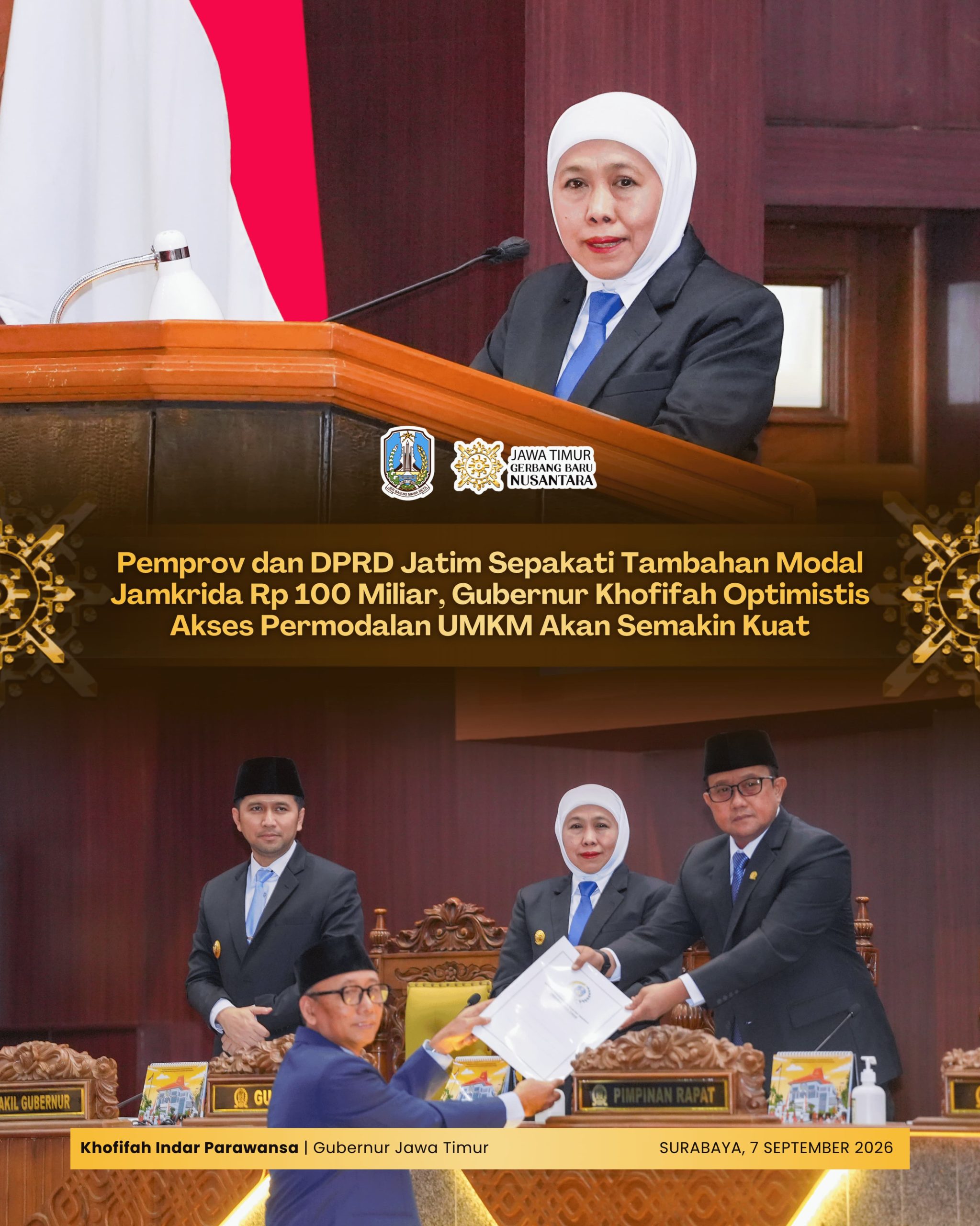 Tambahan Modal Jamkrida Rp100 Miliar Disepakati, Khofifah Dorong Penguatan UMKM Jatim