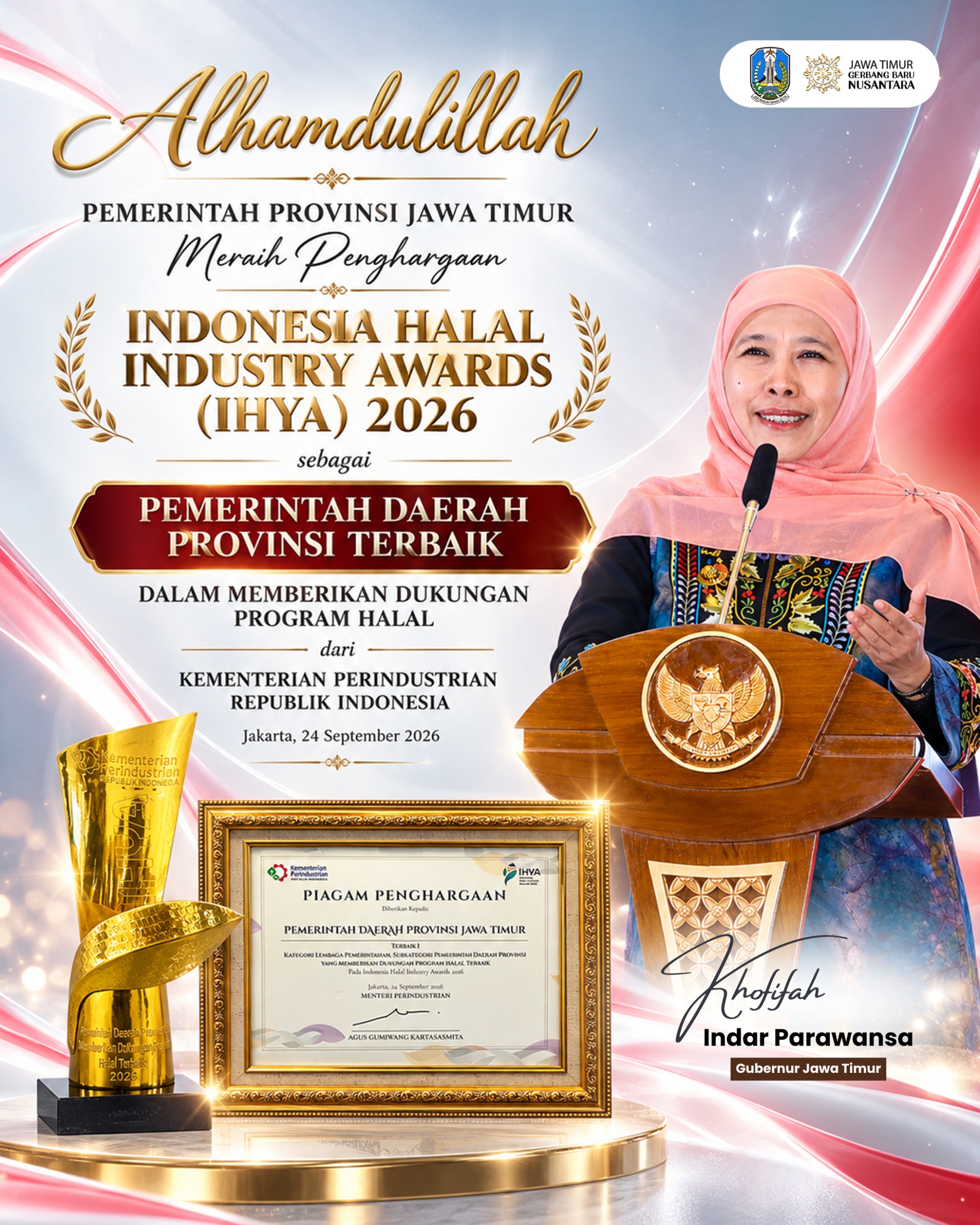 Jatim Raih Terbaik I Indonesia Halal Industry Awards 2026, Khofifah Perkuat Ekosistem Halal