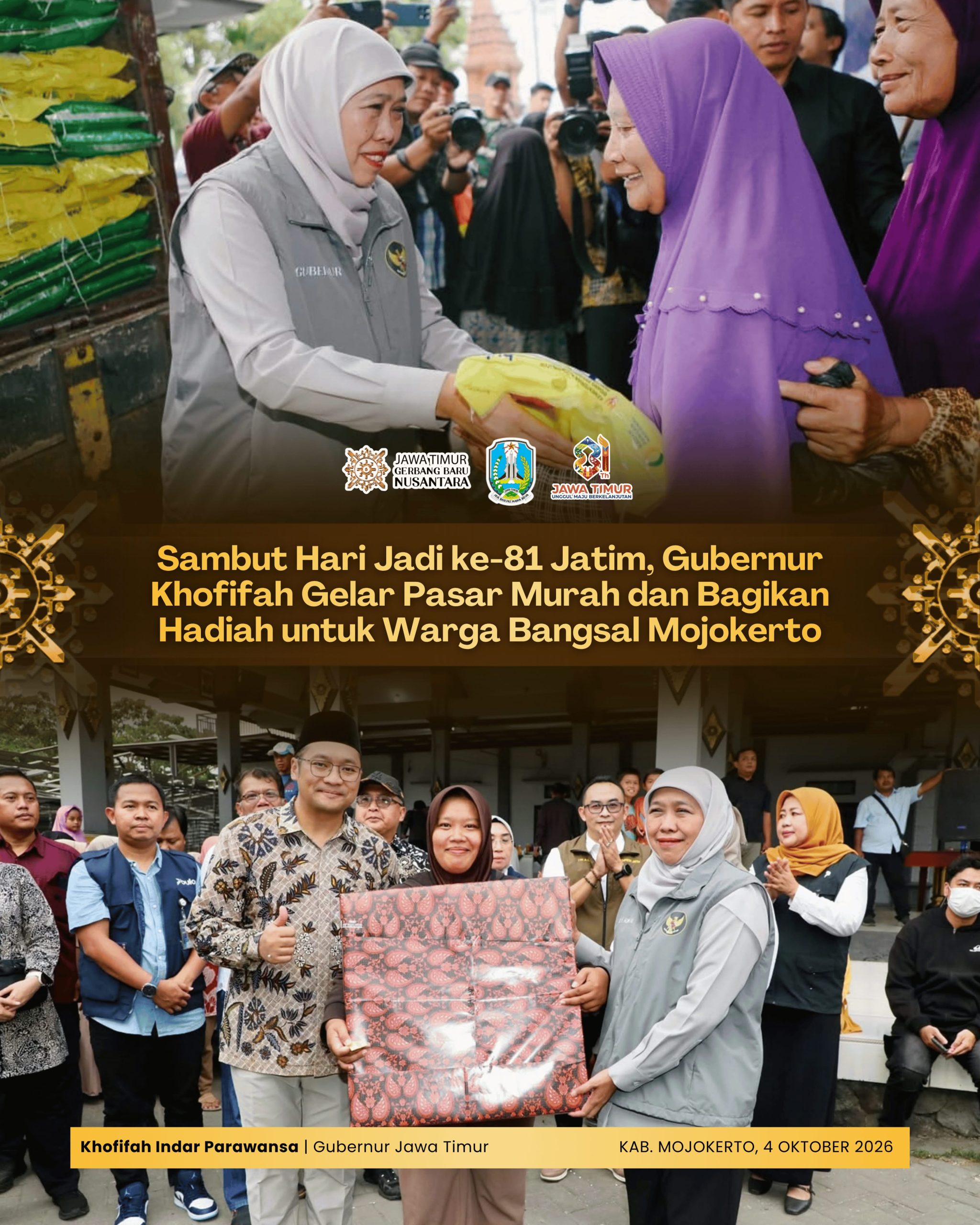 Semarak Hari Jadi Jatim, Khofifah Hadirkan Pasar Murah bagi Warga Mojokerto dan Blitar