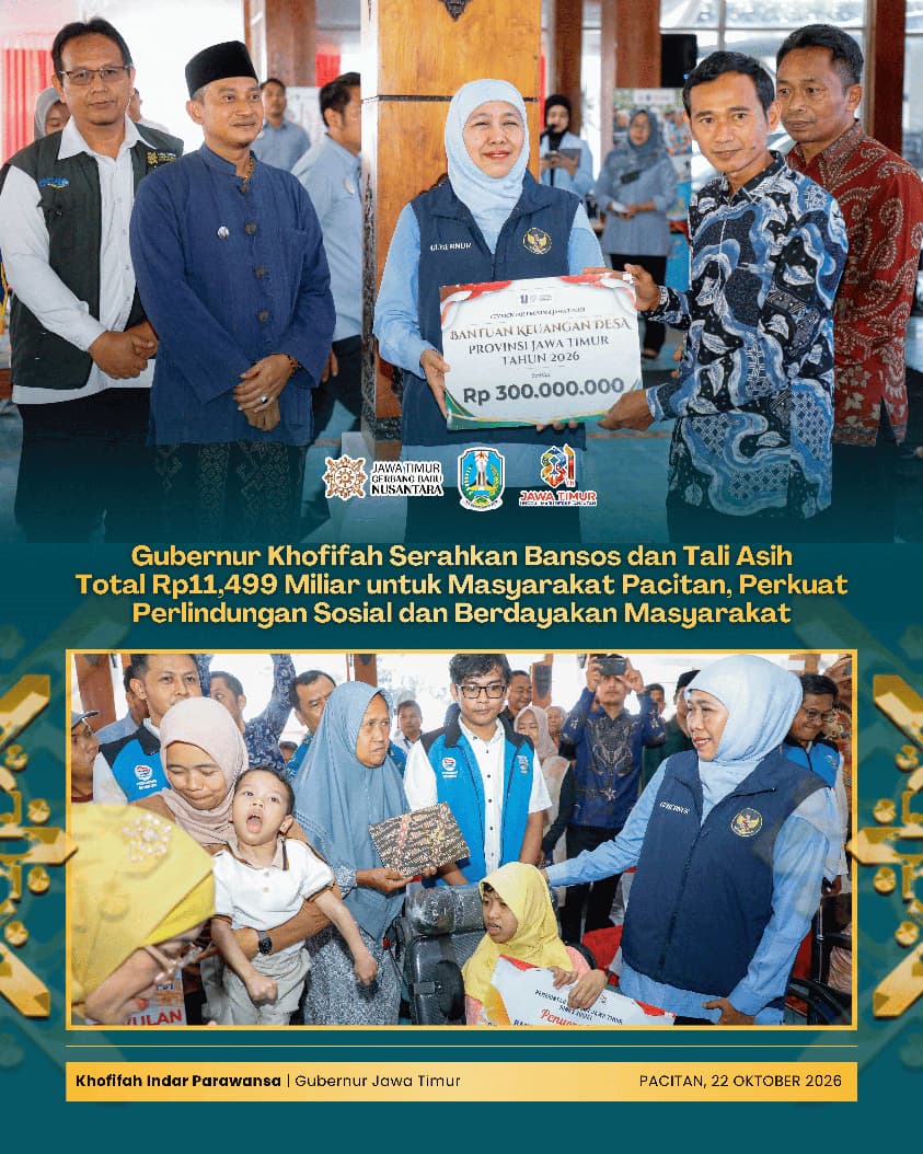 Khofifah Salurkan Rp11,499 Miliar Bansos dan Tali Asih, Dorong Pemberdayaan Masyarakat Pacitan