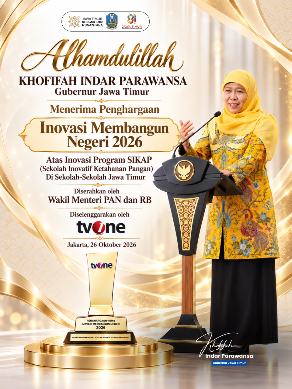 Program SIKAP Raih Penghargaan Inovasi Membangun Negeri 2026, Khofifah Dorong Sekolah Jadi Ruang Inovasi Ketahanan Pangan