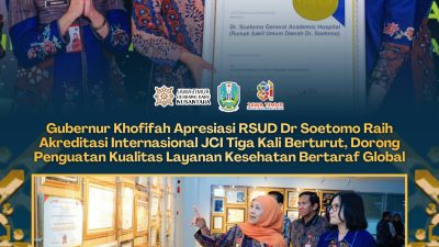Gubernur Khofifah Apresiasi RSUD Dr Soetomo Raih Akreditasi Internasional JCI Tiga Kali Berturut, Dorong Penguatan Kualitas Layanan Kesehatan Bertaraf Global
