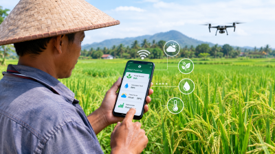 Petani Indonesia menggunakan smartphone untuk memantau kondisi tanaman dengan teknologi pertanian modern.